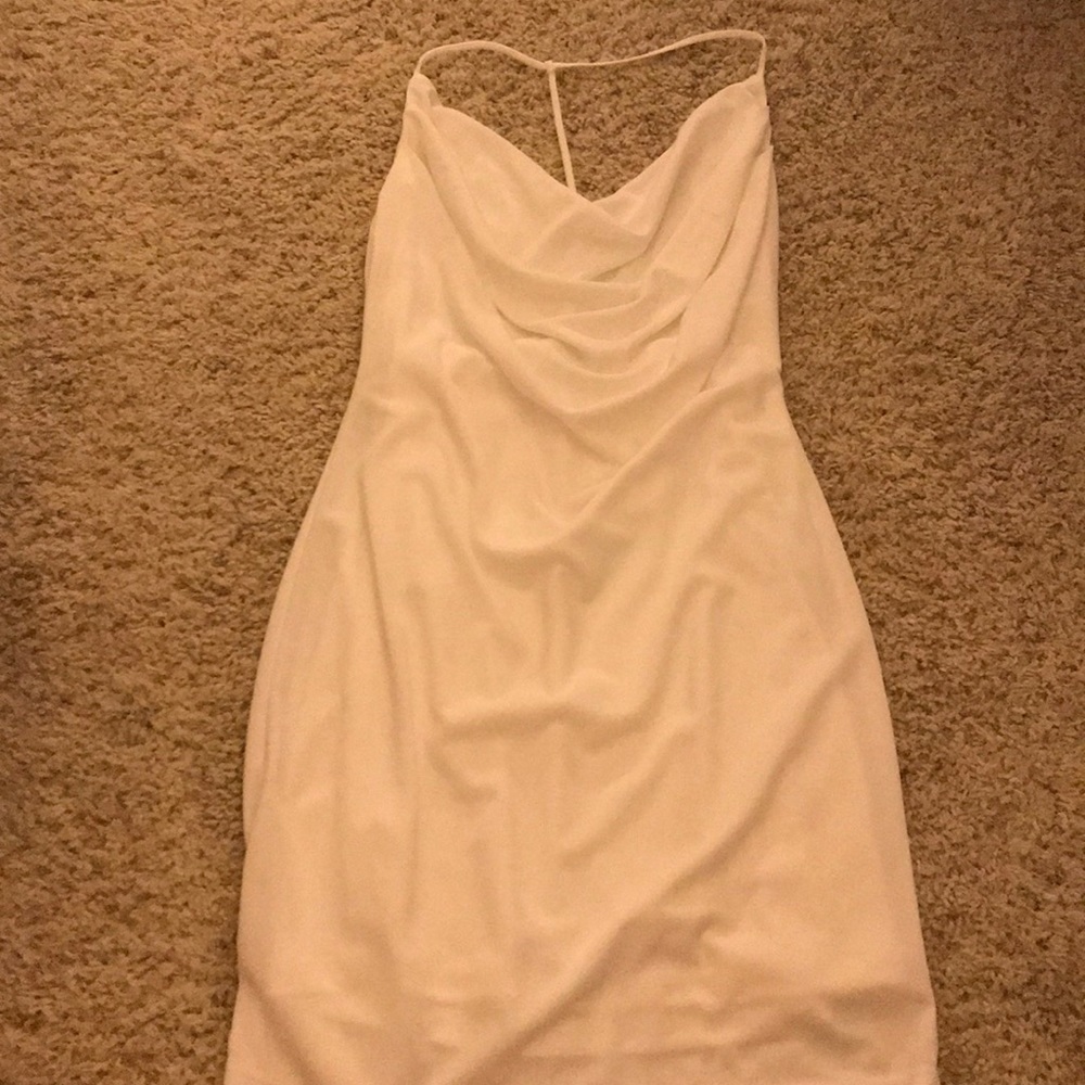 Cowl Neck Draped White Dress